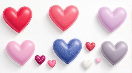 Obraz premium Colorful 3D Hearts on White Background Symbolizing Love and Affection. Generator AI