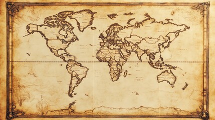 Fototapeta premium Vintage world map with compass details.