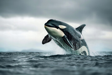 Fototapeta premium Fantastically beautiful majestic huge whale in deep ocean