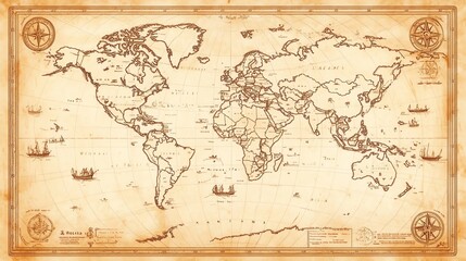 A vintage world map with compass details.