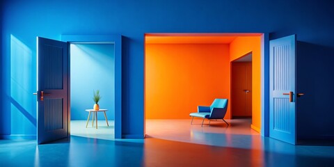 Striking Contrast of Blue and Orange Interiors: A Candid Photography Exploration of Dynamic Spaces