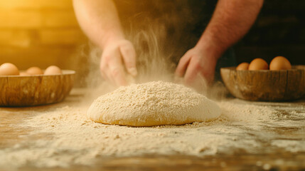 Obraz premium Joyful Baker Mixing Ingredients to Create a Delicious Cake from Scratch