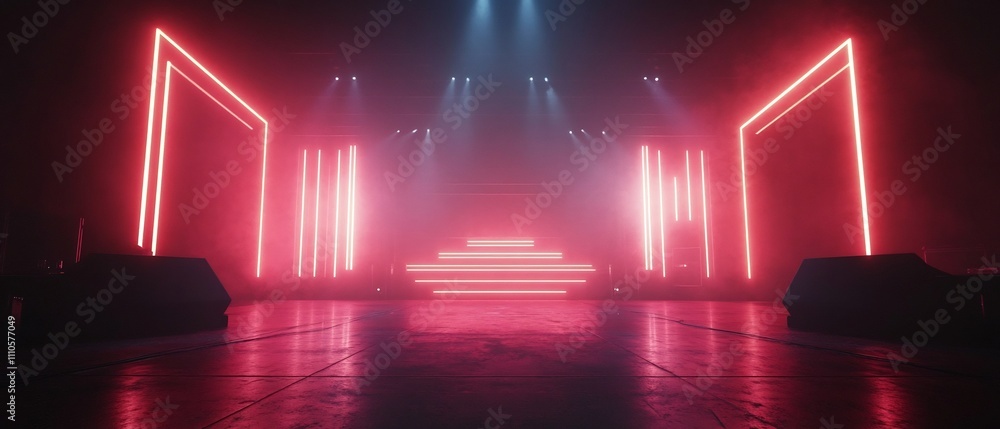 Poster futuristic concert stage with captivating neon geometric led lighting design creating a visually str