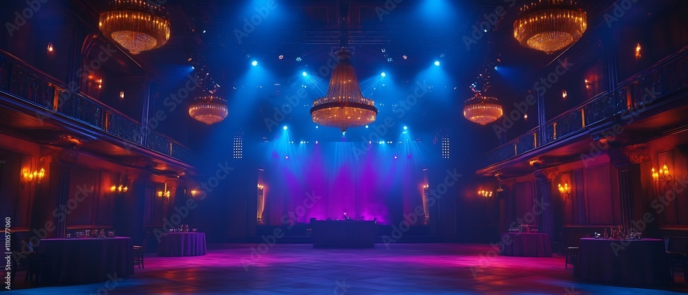 Poster mesmerizing stage atmosphere with ambient lighting rich hues and a dreamlike ambiance creating an en