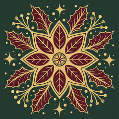 Symmetry of the Season A Christmas Mandala of Stars, Snowflakes, and Holly Illustrator Artwork