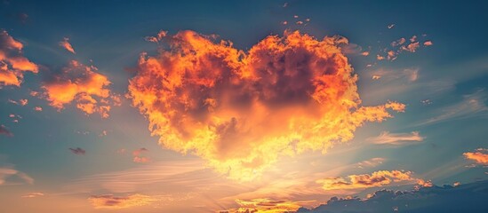 Naklejka premium Dramatic and Fiery Sunset Sky with Vibrant and Colorful Clouds Reflecting Shimmering and Glowing Light Creating a Breathtaking and Natural Landscape Scene