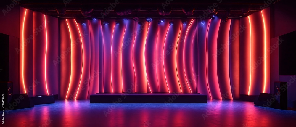 Poster sleek and modern stage backdrop featuring a dynamic display of vibrant led lights casting captivatin