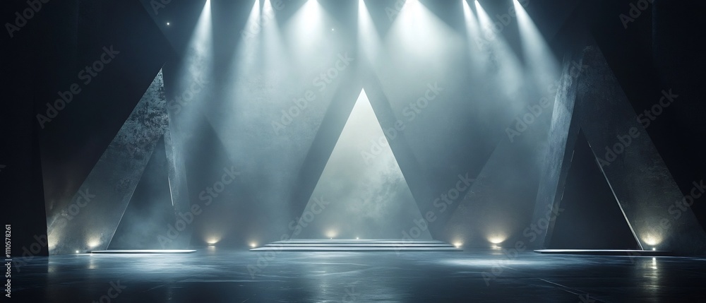 Poster captivating futuristic concert stage with vibrant led lighting and dynamic geometric designs creatin