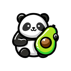 a panda and an avocado are on a white background.