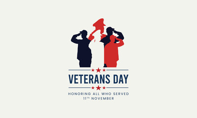 Honoring veterans day with saluting soldiers and a patriotic design isolated on white background
