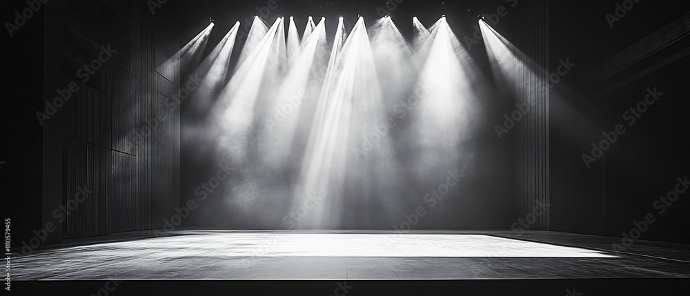 Poster dramatic shadow effects cast upon a minimalist stage creating an enigmatic and captivating atmospher