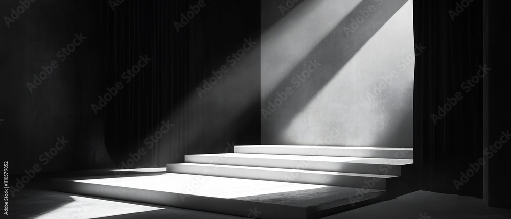 Poster dramatic shadows cast on a minimalist stage creating an enigmatic and captivating atmosphere the int