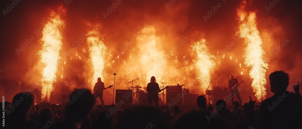 Poster explosive concert stage erupting in a dazzling display of choreographed lighting effects captivating