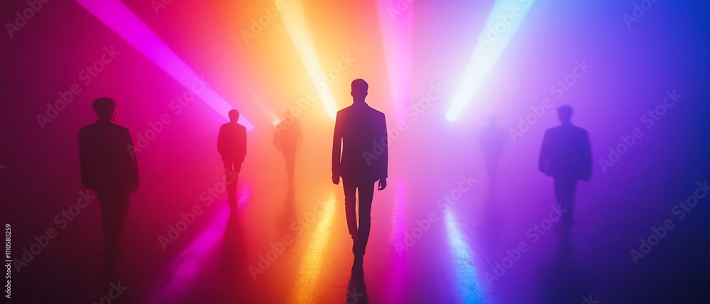 Poster dynamic concert lighting with synchronized colors and shadow play elevating the performance and crea