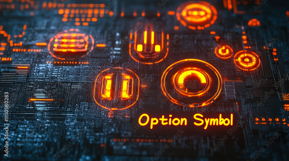 Poster futuristic circuit board with illuminated option symbol tech interface