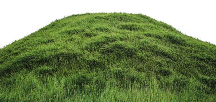 Rolling green hill with soft texture, cut out - stock png.