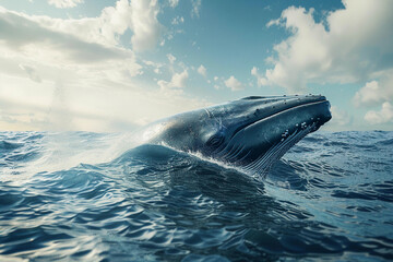 Fototapeta premium Fantastically beautiful majestic huge whale in blue ocean