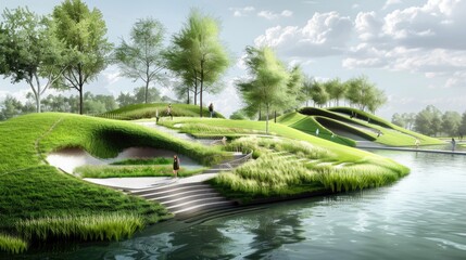 Tranquil Scene with a Secret Grove of Flourishing Green, Embracing Nature's Waste Recycling: A Display of the Ecosystem's Renewal.