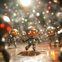 Group of Robots with Unique Designs Enjoying a Vibrant Celebration