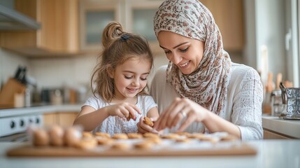 Joyful Moments of Baking Cookies with a Loving Mother and Her Daughter in a Bright and Cozy Kitchen Setting