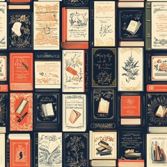 Vintage Book Covers Pattern Design seamless, pattern, background, texture