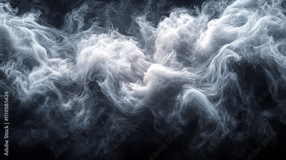 Poster ethereal smoke patterns in black background capturing the fluidity and movement of vapor creating a 