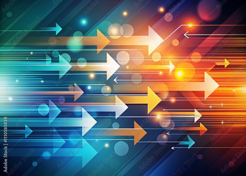 Poster abstract arrow direction illustration in flat design with bokeh effect for business leadership and s