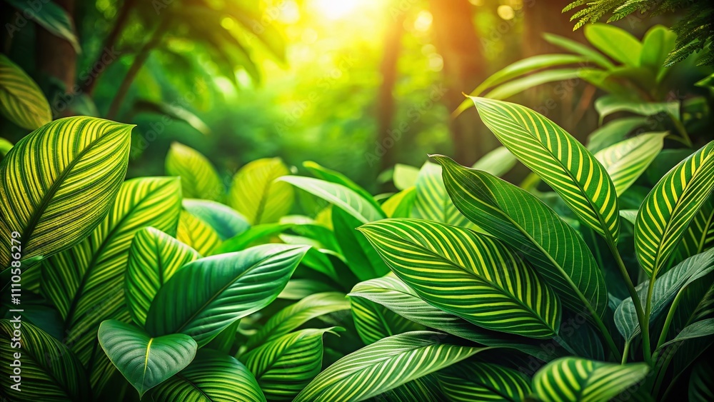 Poster abstract background of a lush plantation with rich greenery and soft light filtering through leaves,
