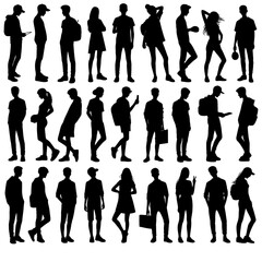 Different pose people silhouette vector 