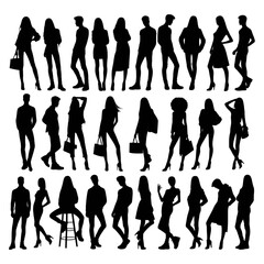 Obraz premium Different pose people silhouette vector 