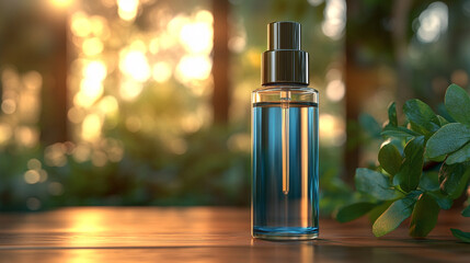 sleek transparent bottle filled with clear liquid, placed against a minimalist background. The image evokes purity, simplicity, and modern elegance, symbolizing clarity and refined aesthetics