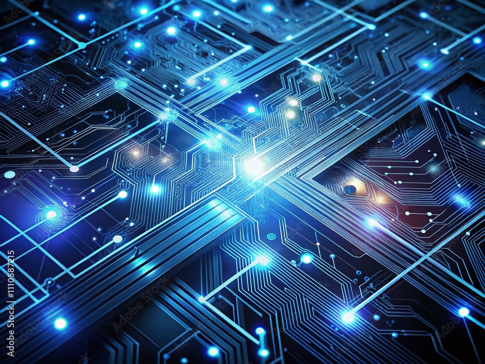 Poster abstract blue circuit board background for futuristic business technology concept with connecting li