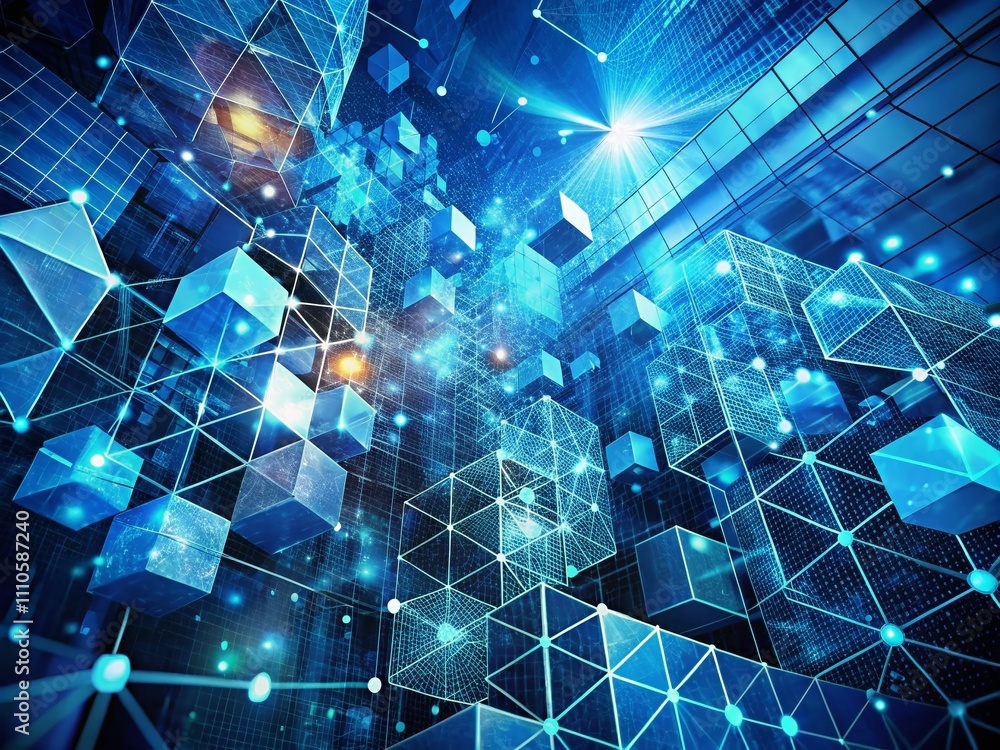 Poster abstract blue geometric background for big data visualization and technology illustration in futuris