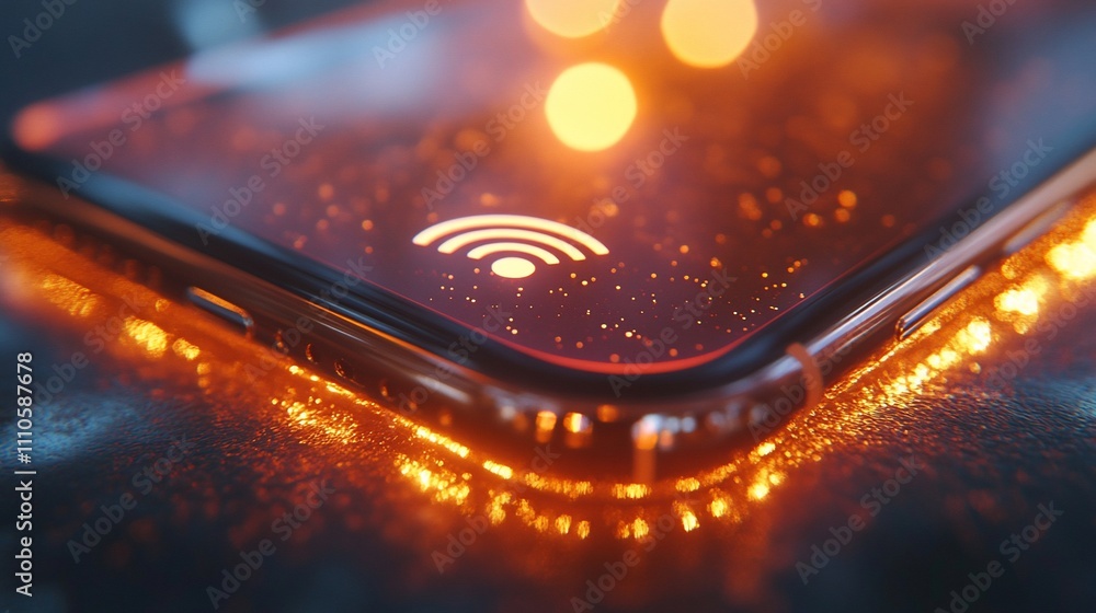 Poster Glowing smartphone displaying wifi signal.