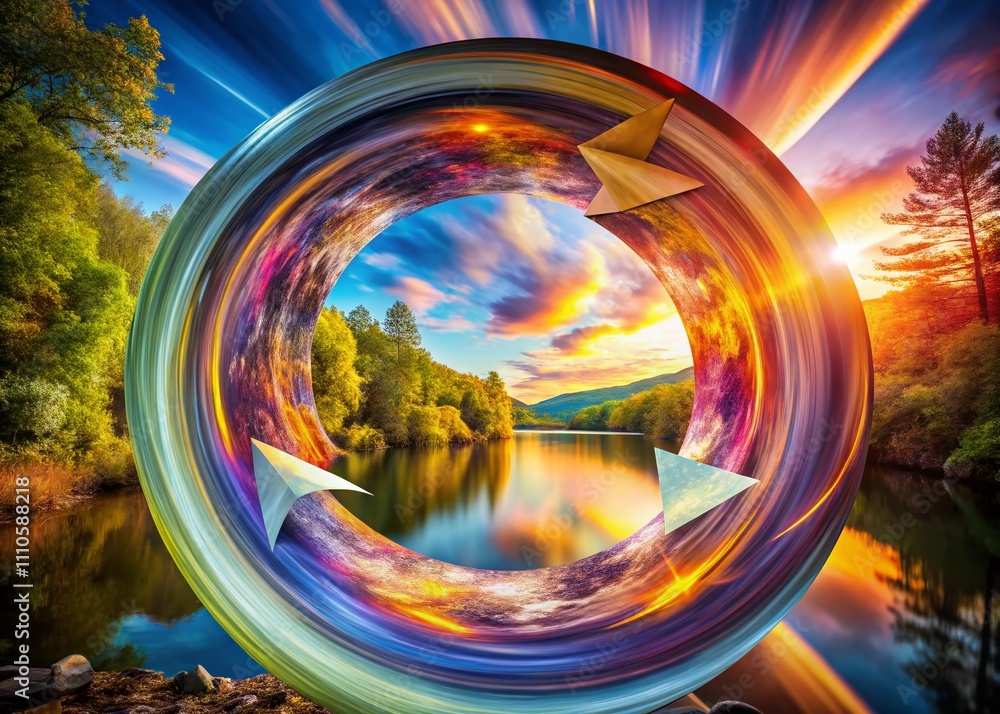 Poster abstract circular shapes created by dynamic arrow movements in a double exposure photography style, 