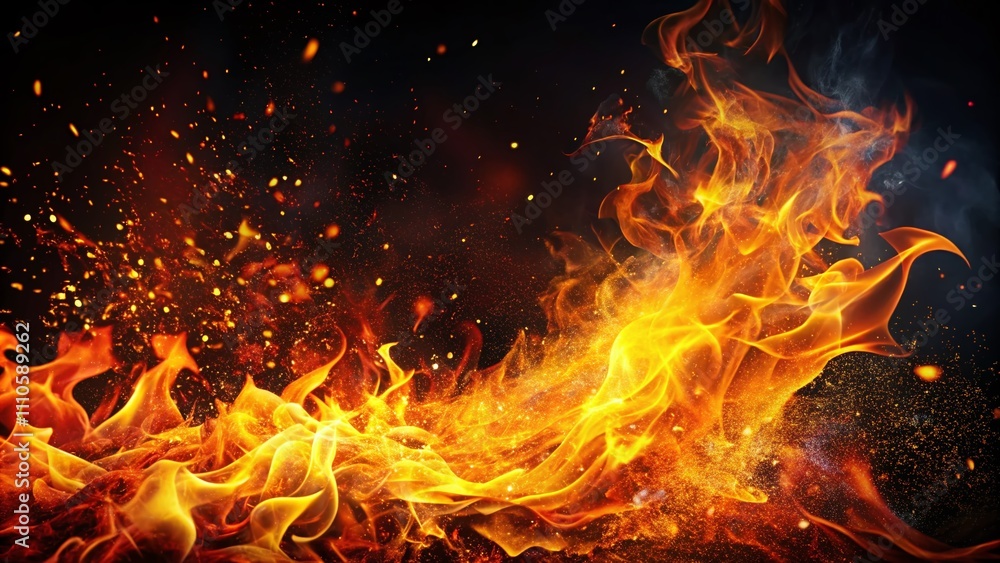 Poster abstract dark fire flames background with blazing sparks and copy space for creative projects and de