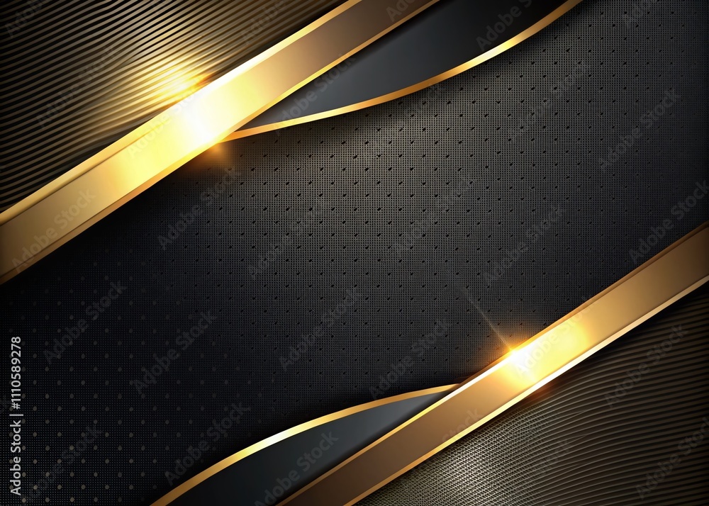 Poster abstract design featuring sleek black layers with radiant golden edges, creating a visually striking