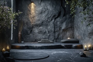 Fototapeta premium Tranquil Spa Ambiance with Grey Stones and Natural Elements for a Serene Health Experience