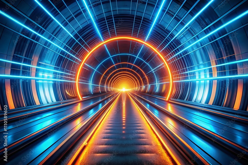 Aufkleber abstract digital tunnel with blue and orange glowing lines creating a futuristic and dynamic atmosph