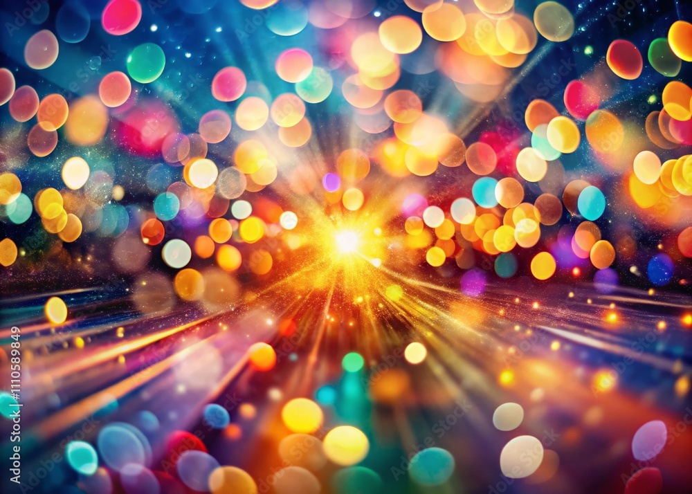 Poster abstract double exposure photography of multicolored bokeh light burst with textures capturing the e