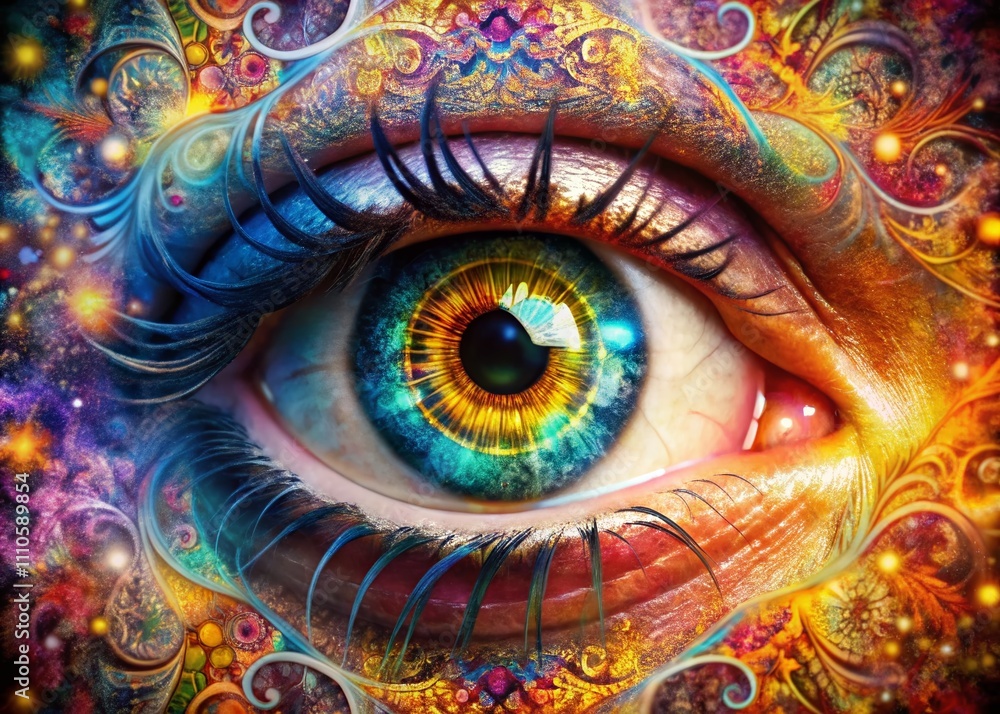Aufkleber abstract double exposure photography of an eye with intricate patterns as a wallpaper background tex