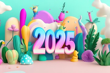 Obraz premium 3D Colorful Gradient sign 2025 on a light background 