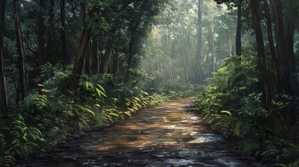 Obraz premium wet forest trail 