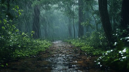 Obraz premium wet forest trail 