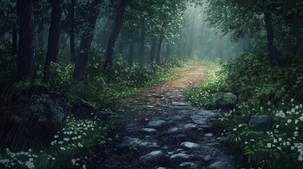 Obraz premium wet forest trail 