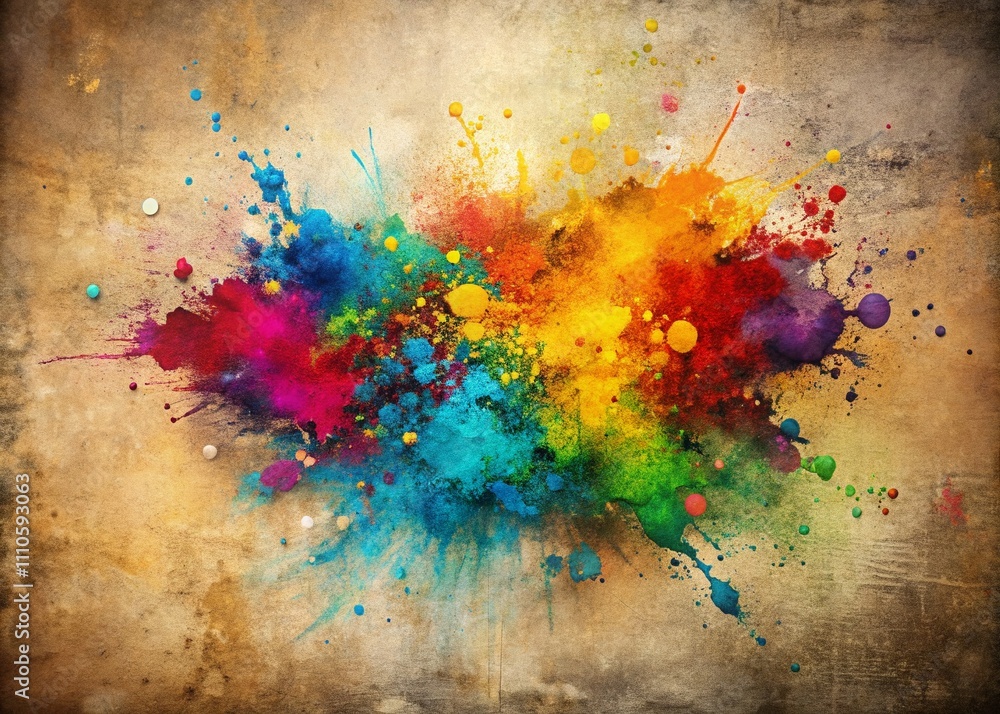 Poster abstract grunge art background texture featuring colorful paint splashes in a minimalist style, perf