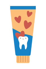 Kawaii toothpaste with hearts and tooth. Isolated vector illustration for your design