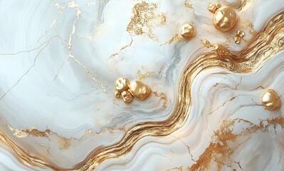Abstract marble background with gold accents and textured metallic elements. Elegant design for decoration and print.