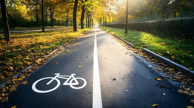 A bike path running parallel to an urban jogging trail in a community park