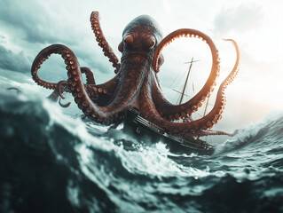 The Kraken is a creature of Scandinavian folklore said to be appear like a giant octopus or squid, a legendary monster capable of bringing down ships